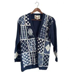 Tapestries by Jamie Delaney Vintage Navy Blue White Patchwork Patterned Sweater